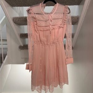 SELF-PORTRAIT Dress size 4 Dusty Pink Chiffon Mini Embroidered Lace Ruffle NWT